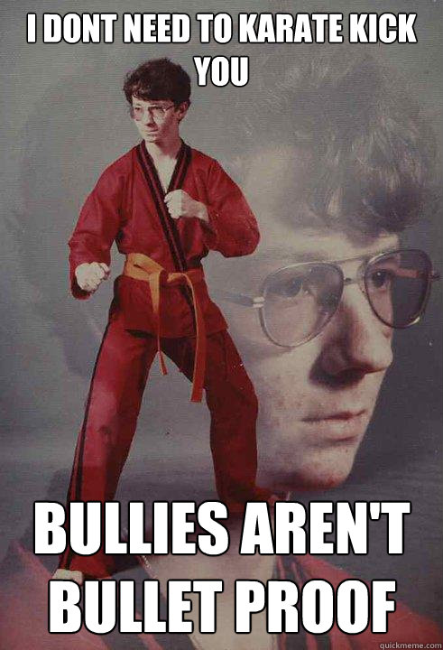 I dont need to karate kick you Bullies aren't bullet proof  Karate Kyle