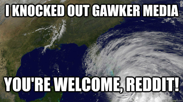 I knocked out gawker media You're welcome, reddit!  