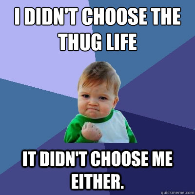 I didn't choose the thug life it didn't choose me either.  Success Kid