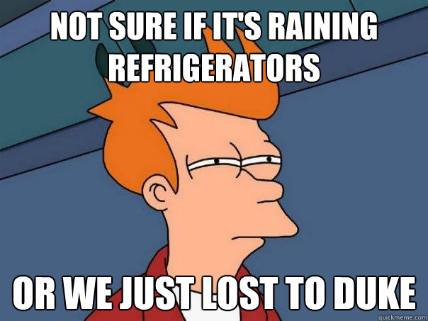 Not sure if it's raining refrigerators Or we just lost to Duke - Not sure if it's raining refrigerators Or we just lost to Duke  Futurama Fry