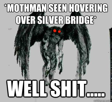 *Mothman seen hovering over silver bridge* Well shit.....  Misunderstood Mothman