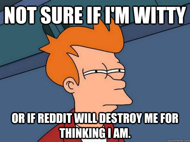 Not sure if I'm witty Or if Reddit will destroy me for thinking I am.  Futurama Fry