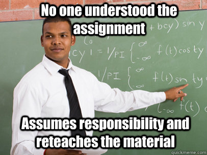 No one understood the assignment Assumes responsibility and reteaches the material  