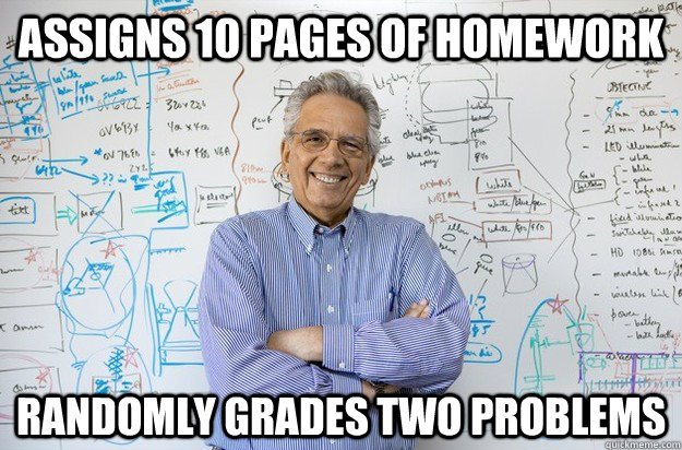 Assigns 10 pages of homework Randomly grades two problems - Assigns 10 pages of homework Randomly grades two problems  Engineering Professor