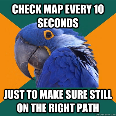 check map every 10 seconds just to make sure still on the right path  Paranoid Parrot