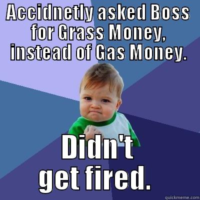 ACCIDENTALLY ASKED BOSS FOR GRASS MONEY, INSTEAD OF GAS MONEY. DIDN'T GET FIRED.  Success Kid