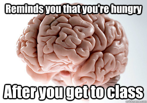 Reminds you that you're hungry After you get to class   Scumbag Brain