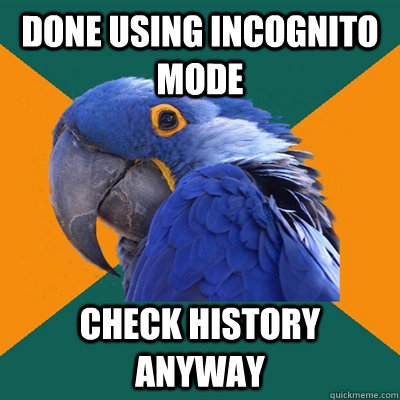 Done using incognito mode Check history anyway - Done using incognito mode Check history anyway  Paranoid Parrot