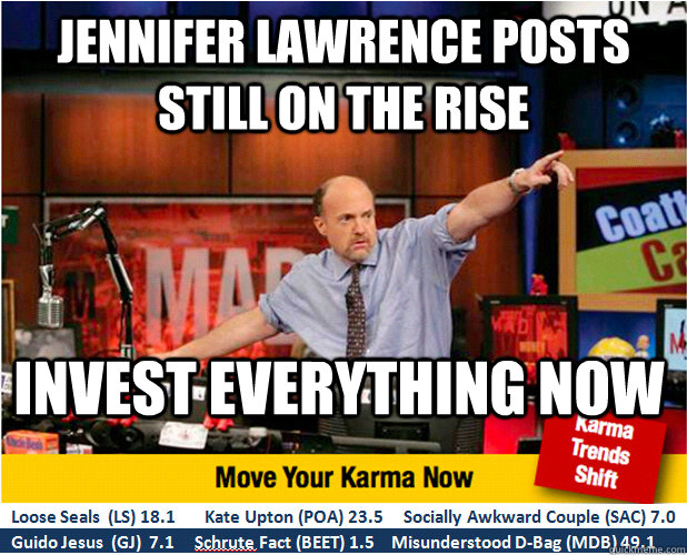 Jennifer Lawrence posts still on the rise Invest everything now  Jim Kramer with updated ticker