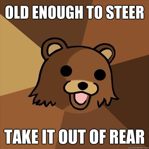 OLD ENOUGH TO STEER Take it out of rear  Pedobear