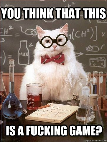 You think that this is a fucking game?  Chemistry Cat