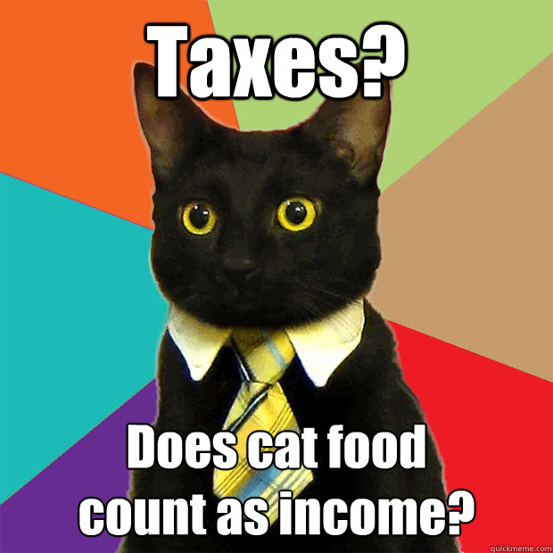 Taxes? Does cat food 
count as income?  Business Cat