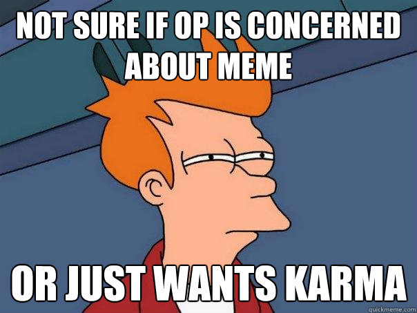 Not sure if OP is concerned about meme or just wants karma  Futurama Fry