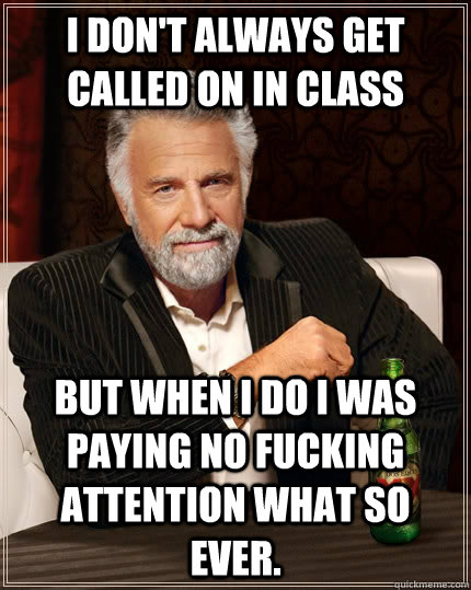 i don't always get called on in class  but when i do i was paying no fucking attention what so ever.  The Most Interesting Man In The World