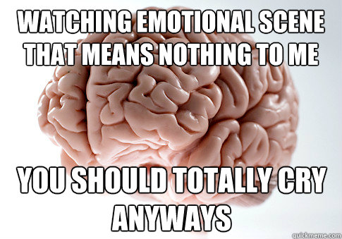 Watching emotional scene that means nothing to me You should totally cry anyways  Scumbag Brain