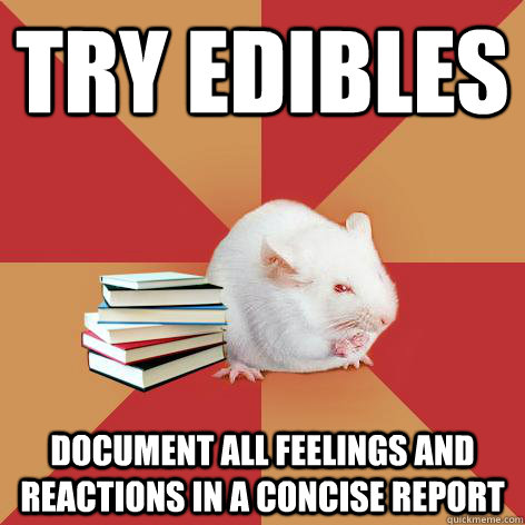 Try Edibles Document all feelings and reactions in a concise report - Try Edibles Document all feelings and reactions in a concise report  Science Major Mouse