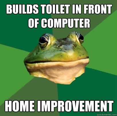 builds toilet in front of computer home improvement  Foul Bachelor Frog