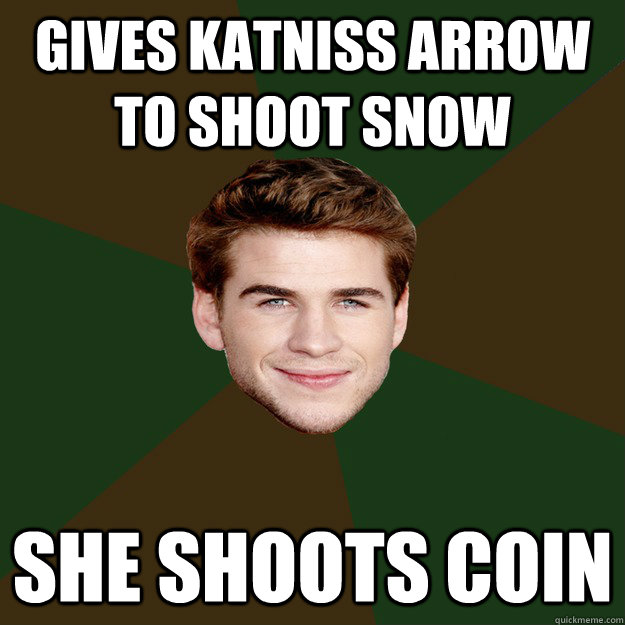 Gives Katniss Arrow to Shoot Snow She shoots coin  