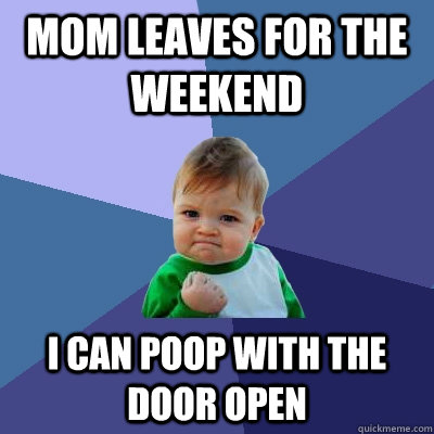 Mom leaves for the weekend i can poop with the door open - Mom leaves for the weekend i can poop with the door open  Success Kid