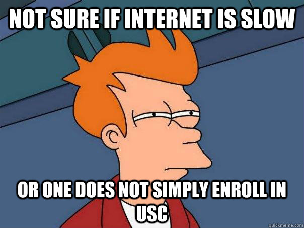 NOT SURE IF INTERNET IS SLOW OR ONE DOES NOT SIMPLY ENROLL IN USC  Futurama Fry