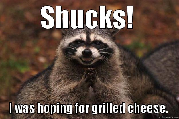 SHUCKS! I WAS HOPING FOR GRILLED CHEESE. Evil Plotting Raccoon