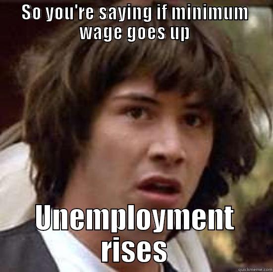 SO YOU'RE SAYING IF MINIMUM WAGE GOES UP UNEMPLOYMENT RISES conspiracy keanu