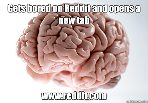 Gets bored on Reddit and opens a new tab www.reddit.com  Scumbag Brain