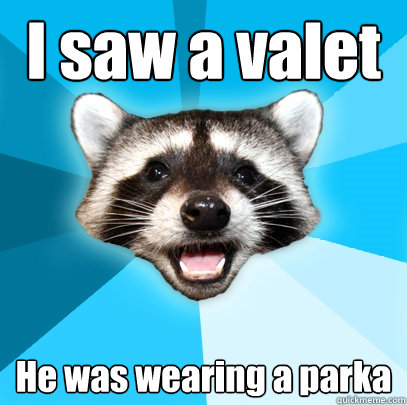 I saw a valet He was wearing a parka  Lame Pun Coon