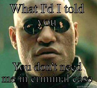 WHAT I'D I TOLD YOU YOU DON'T NEED ME IN CRIMINAL CASE Matrix Morpheus