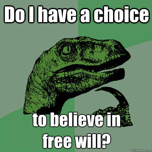 Do I have a choice to believe in
free will?  Philosoraptor