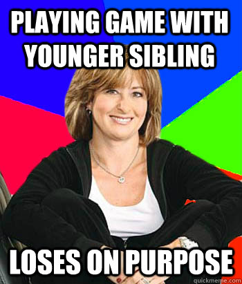 Playing game with younger sibling  loses on purpose  Sheltering Suburban Mom