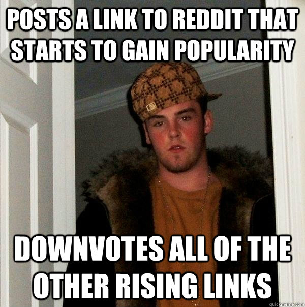 Posts a link to reddit that starts to gain popularity downvotes all of the other rising links  Scumbag Steve