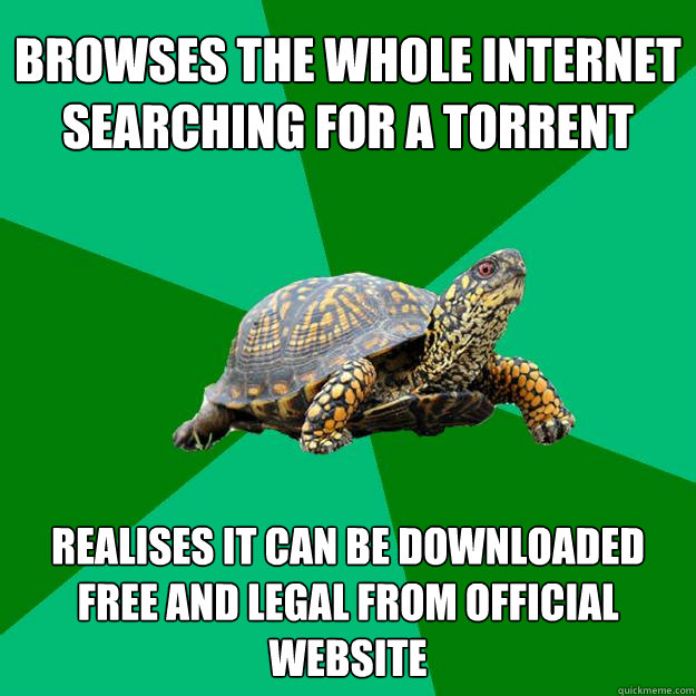 browses the whole internet searching for a torrent realises it can be downloaded free and legal from official website  Torrenting Turtle