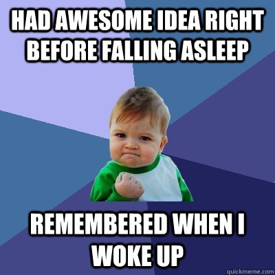 Had awesome idea right before falling asleep remembered when i woke up  Success Kid