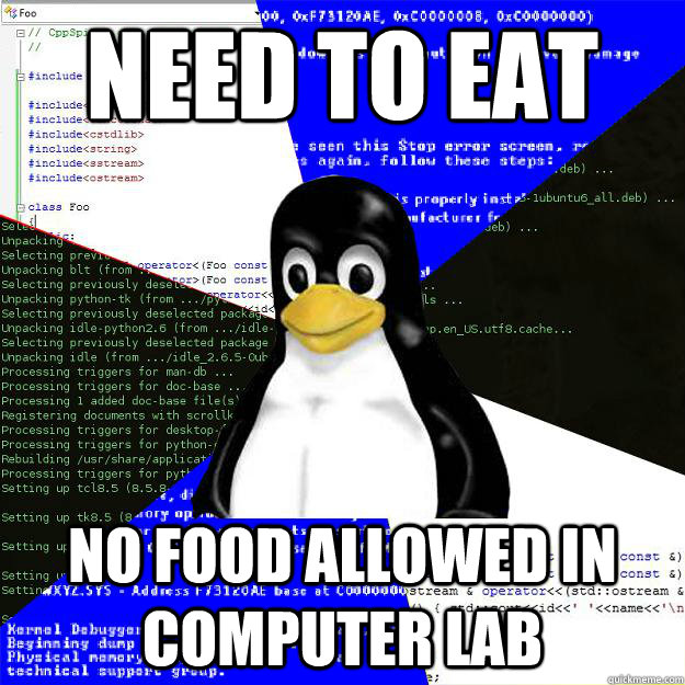 need to eat No food allowed in computer lab - need to eat No food allowed in computer lab  Computer Science Penguin