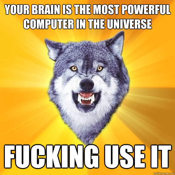 Your brain is the most powerful computer in the universe Fucking use it  Courage Wolf