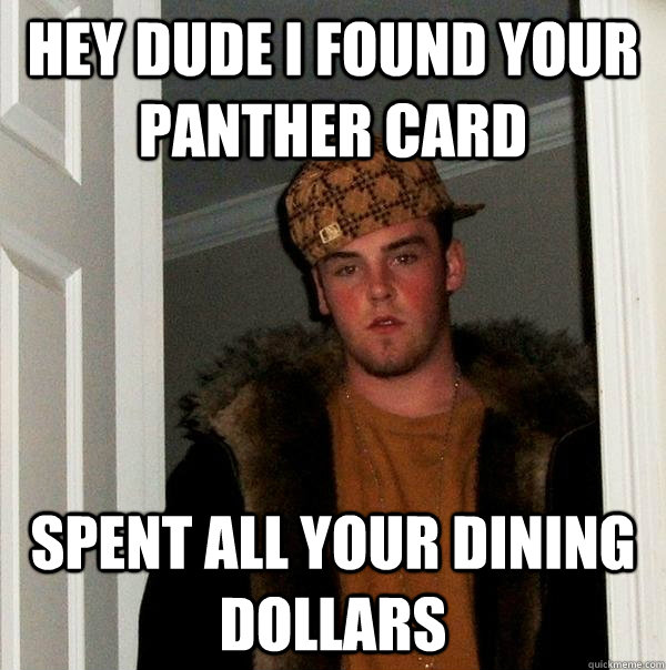 Hey dude I found your Panther Card Spent all your dining dollars  Scumbag Steve