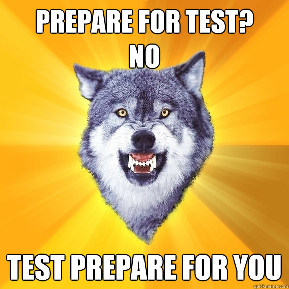 PREPARE FOR TEST?
NO TEST PREPARE FOR YOU  Courage Wolf