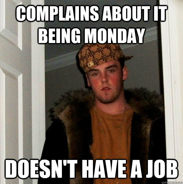 Complains about it being monday Doesn't have a job  Scumbag Steve