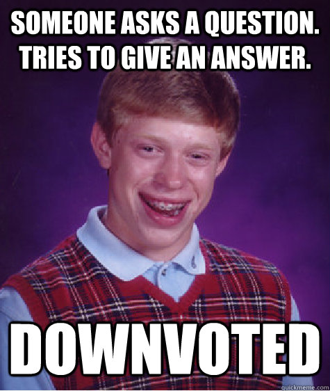 Someone asks a question. Tries to give an answer. Downvoted - Someone asks a question. Tries to give an answer. Downvoted  Bad Luck Brian