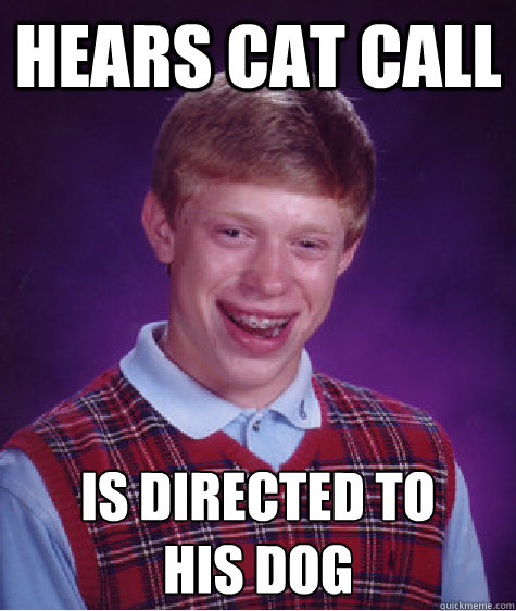 Hears cat call is directed to 
his dog  Bad Luck Brian