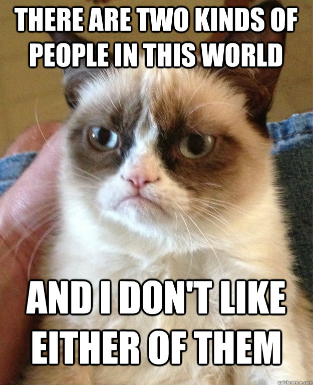 there are two kinds of people in this world and i don't like either of them  Grumpy Cat