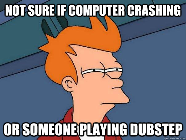 Not sure if computer crashing Or someone playing dubstep  Futurama Fry