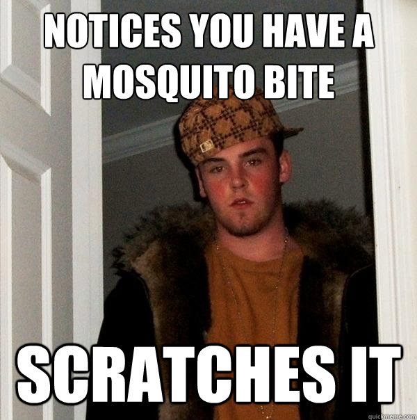 Notices you have a mosquito bite scratches it - Notices you have a mosquito bite scratches it  Scumbag Steve