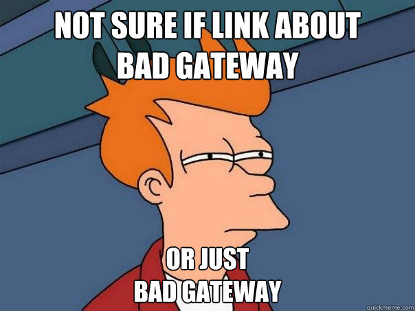 Not sure if link about 
bad gateway Or just
bad gateway  Futurama Fry