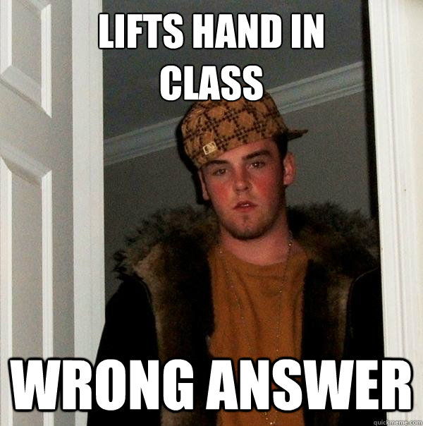 Lifts Hand In 
class WRONG ANSWER  Scumbag Steve