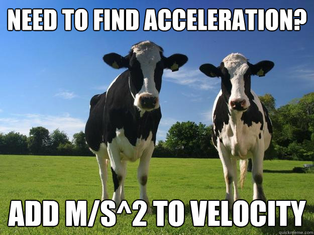 Need to find acceleration? add m/s^2 to velocity  Physics Cow