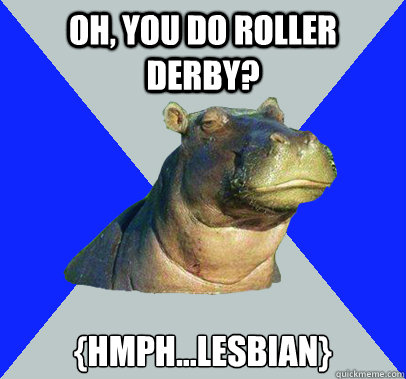 oh, you do roller derby? {hmph...lesbian}  Skeptical Hippo