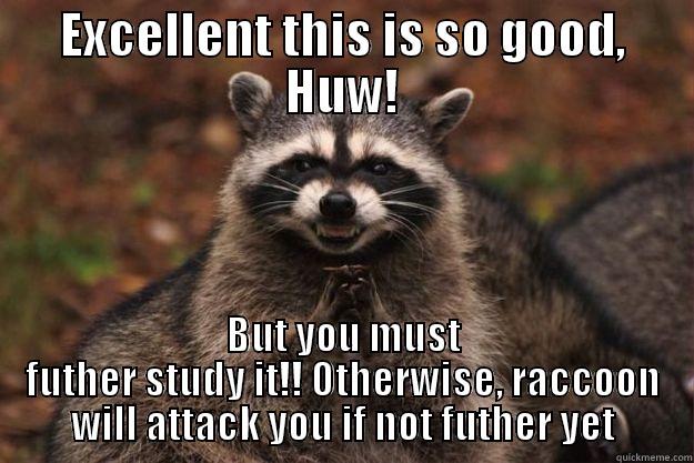 EXCELLENT THIS IS SO GOOD, HUW! BUT YOU MUST FURTHER STUDY IT!! OTHERWISE, RACCOON WILL ATTACK YOU IF NOT FURTHER YET Evil Plotting Raccoon