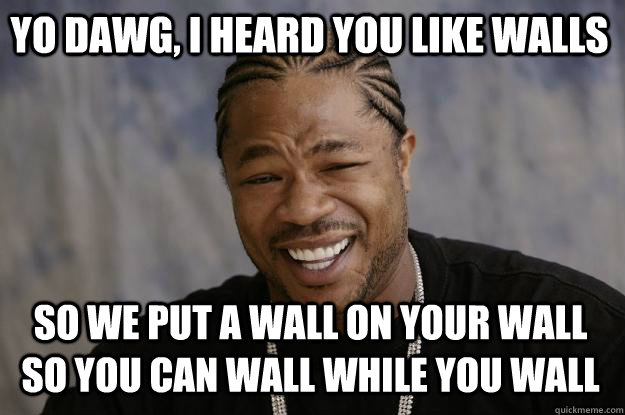 YO DAWG, I HEARD YOU LIKE WALLS SO WE PUT A WALL ON YOUR WALL SO YOU CAN WALL WHILE YOU WALL  Xzibit meme